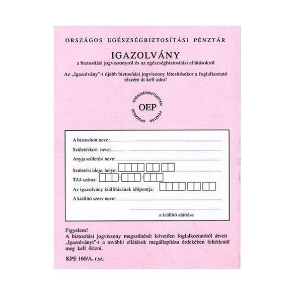 KPE.160/BP TB kiskönyv