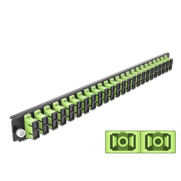 Delock 19” kötő doboz első panele 24 porttal SC Duplex fekete-citromzöld (43368) (delock43368)