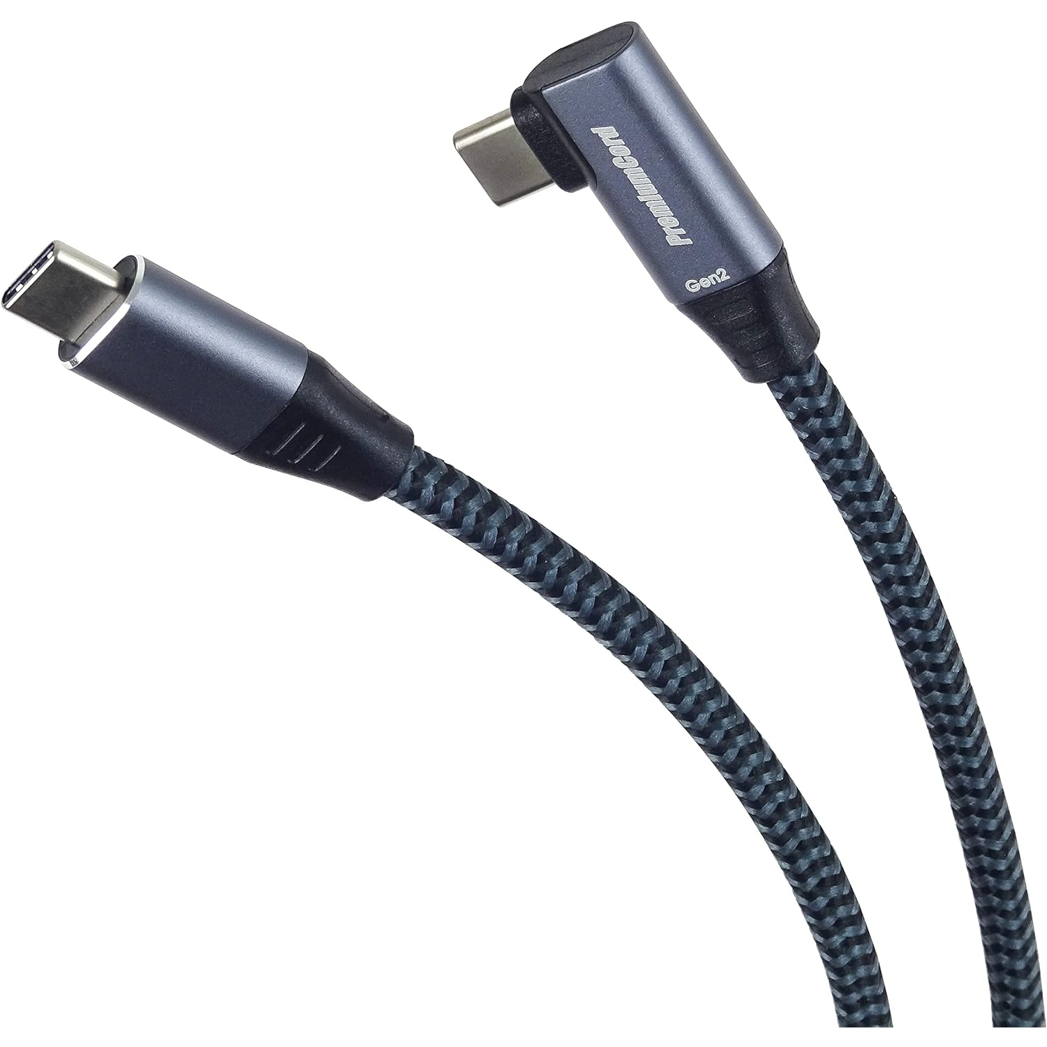 PremiumCord KU31CU1 USB-C apa - USB-C 90° apa Adat és töltő kábel - Fekete/Szürke (1m) (KU31CU1)
