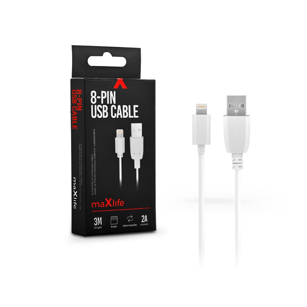 Maxlife USB - Lightning adat- és töltőkábel 3 m-es vezetékkel - Maxlife 8-PIN USB Cable - 5V/2A - fehér