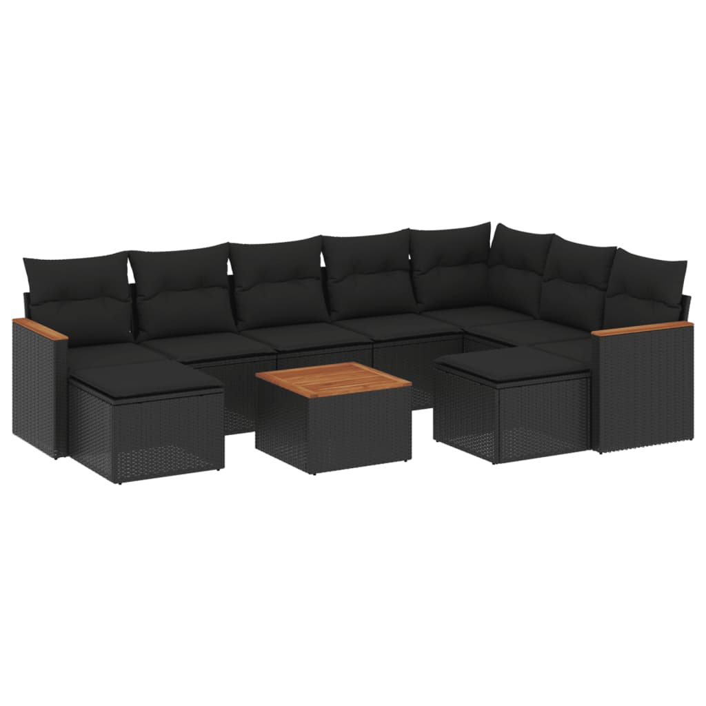10 részes fekete polyrattan kerti ülőgarnitúra párnákkal (3258947)