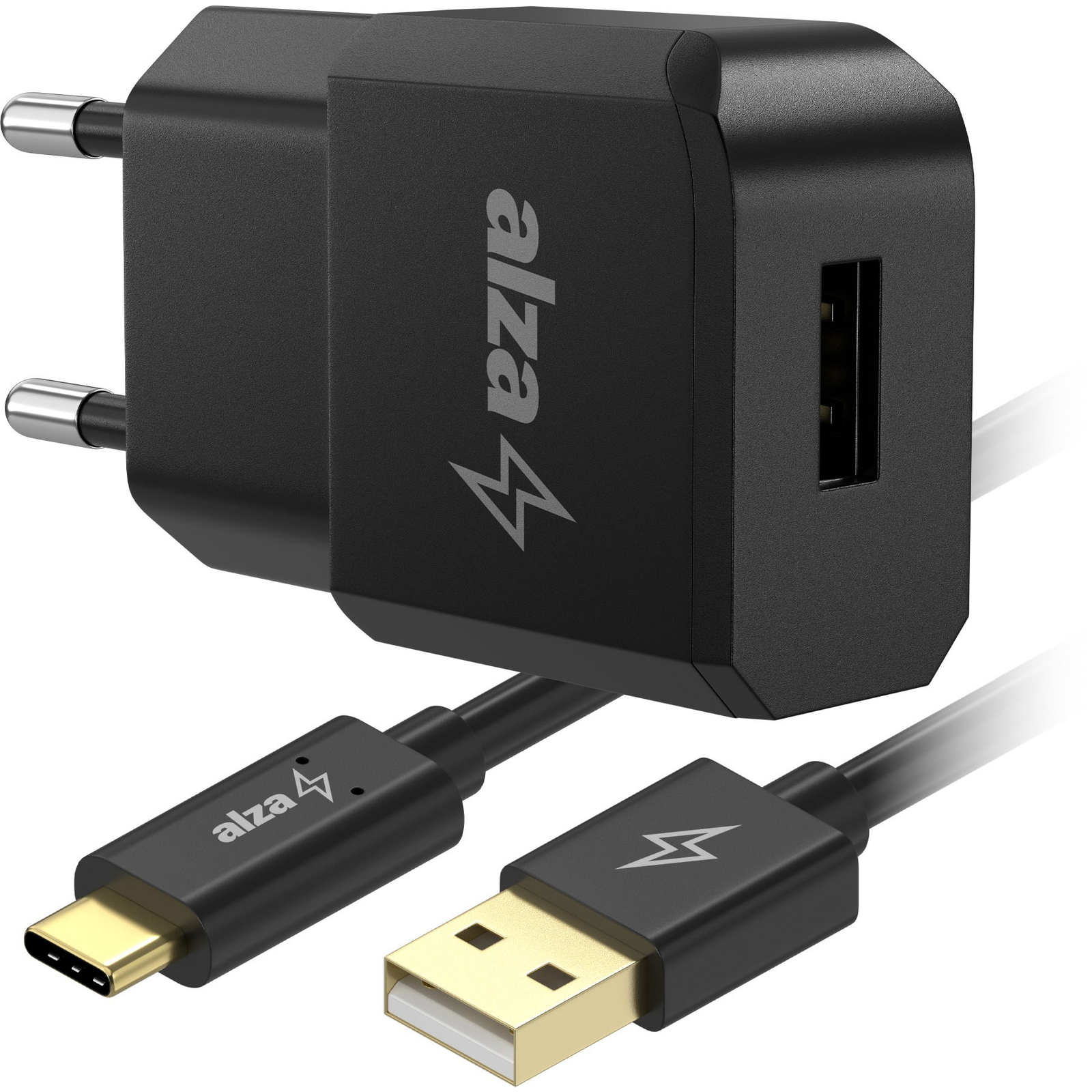 AlzaPower Smart Charger 2.1 A fekete + Core USB-C 2.0 1 m, fekete (APW-CC110-CBTC2210B)