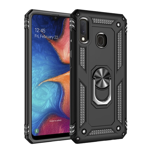 Defender szilikon telefonvédő (ütésállóság, tartógyűrű, mágneses) FEKETE Samsung Galaxy A20e (SM-A202F) "Gigapack csomagolás" (GP-89411)