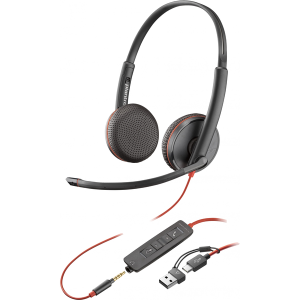 HP Poly Blackwire 3225 Stereo USB-C Headset +3.5mm Plug +USB-C/A Adapter (Bulk) Auricolare Cablato A Padiglione Ufficio USB tipo-C Nero