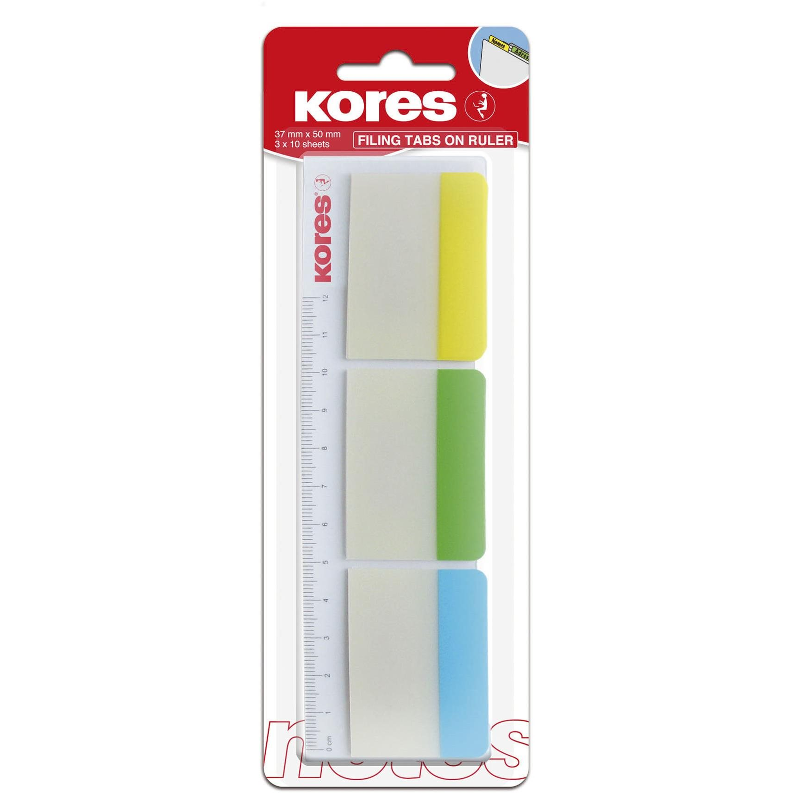 KORES 50 × 37 mm, 3 × 10 lap, feliratozható jelölők, vegyes színek (45123)