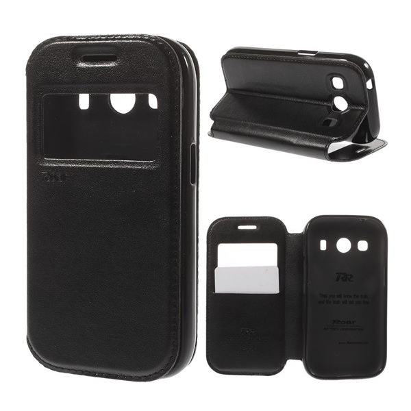 Калъф ROAR NOBLE VIEW, Кожен ефект, Настолен държач, QuickWindow, За Samsung Galaxy Ace 4 LTE (SM-G357FZ), Черен