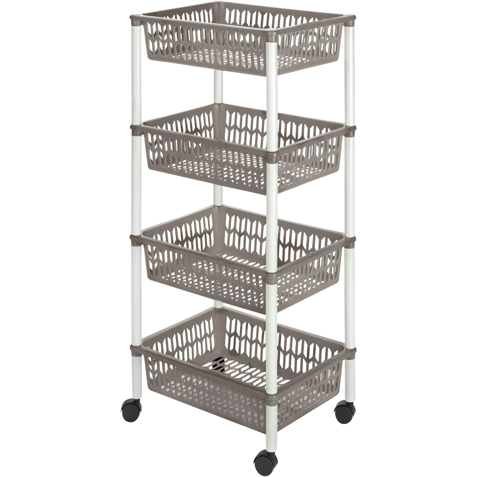 HEIDRUN Polc kerekeken 40 × 30 × 89 cm kosár barna, 4 szintes, műanyag (HDR1564)