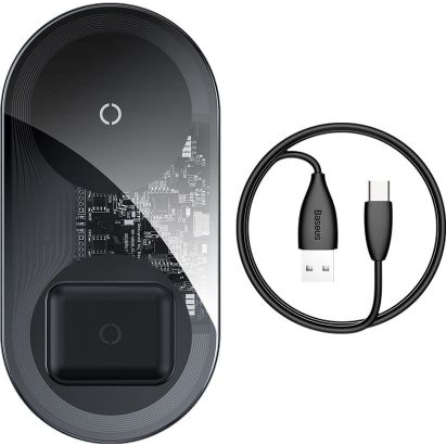 Baseus Wireless Charger Simple 2in1, max 18W For Phones+Pods, transparent (WXJK-A01)
