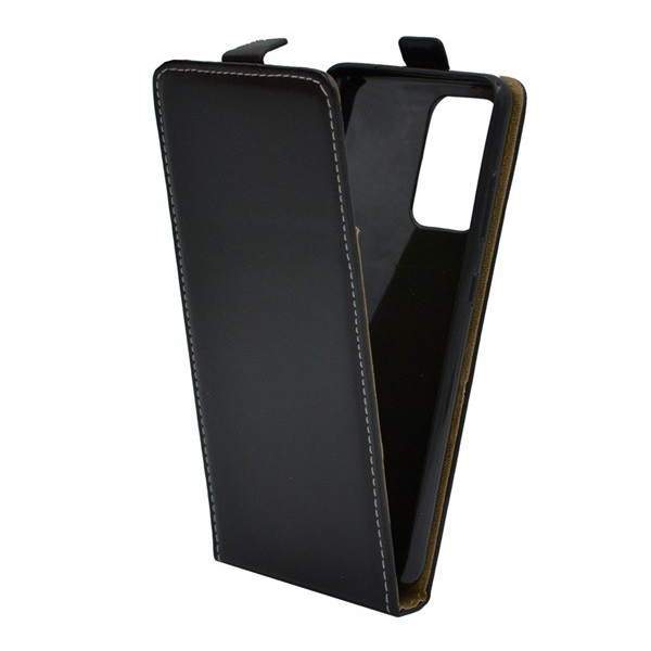 Tok álló, bőr hatású (FLIP, lefelé nyíló, szilikon tartó) FEKETE [Samsung Galaxy A52s 5G (SM-A528)] (5996591032177)