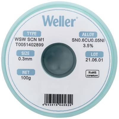 Weller Forrasztóón, ólommentes Ólommentes, Tekercs Sn0,6Cu0,05Ni 100 g 0.30 mm (T0051402899) (T0051402899)