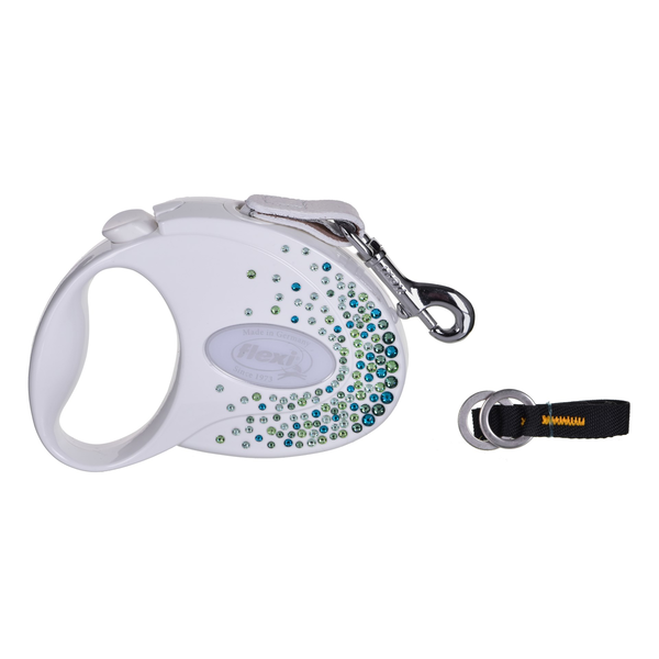 Каишка Flexi Glam Splash Leaf, SWAROVSKI, S, 3 м, До 12 кг, Бял