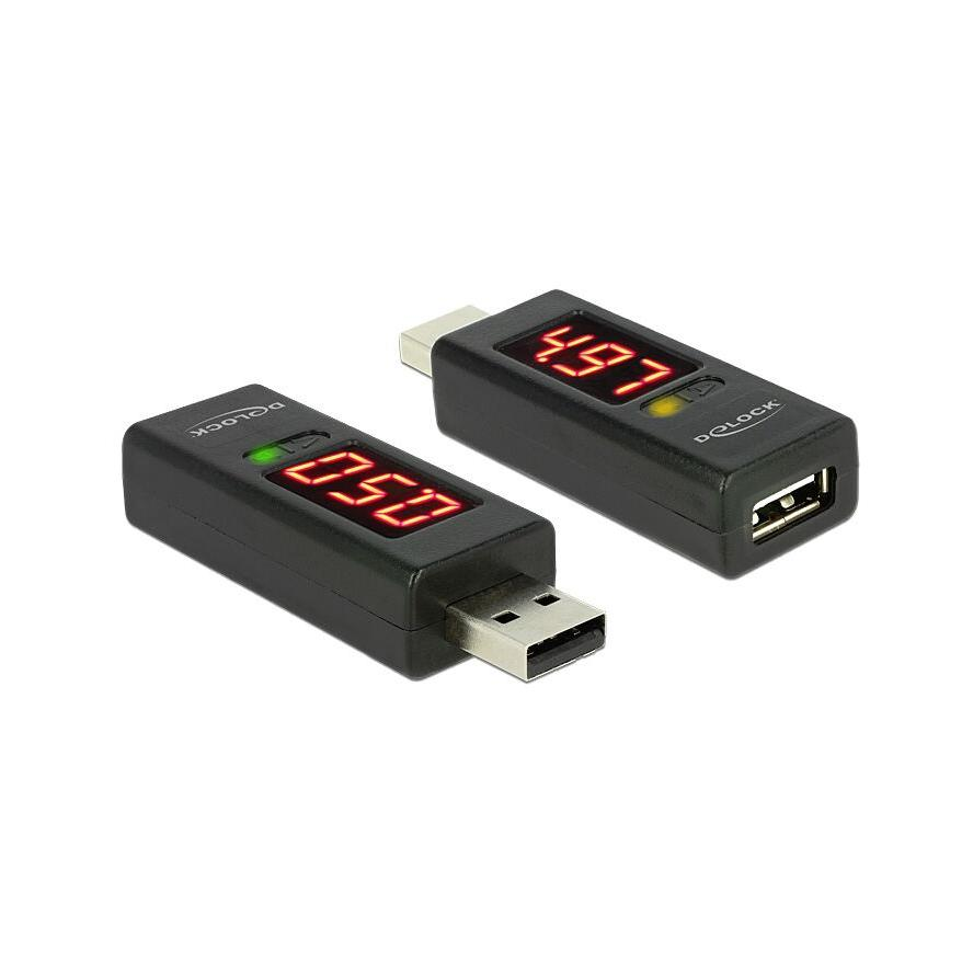 Delock (65569) USB 2.0 A dugó > A hüvely átalakító LED-es Volt és Amper kijelzővel (65569)