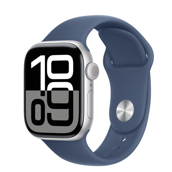 Часовник Apple Watch Series 10, Cellular, 42 мм, Алуминий корпус, Деним спортна каишка, M/L, Сребрист