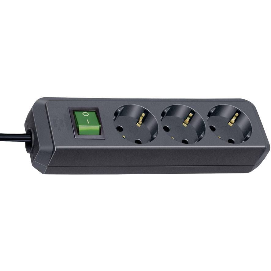 Brennenstuhl 1152300015 Elosztó kapcsolóval 3 részes Fekete Védőérintkezős 1,5m (b1152300015)