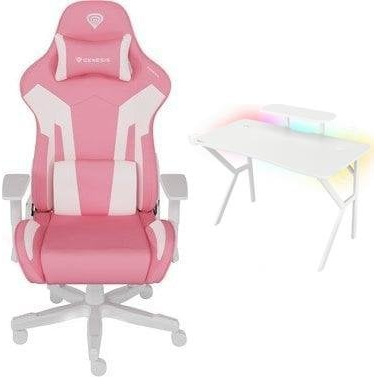 Fotel Genesis Nitro 710 różowo-biały (NFG-1929) + Biurko  Holm 320 RGB Białe 120cm x 60cm