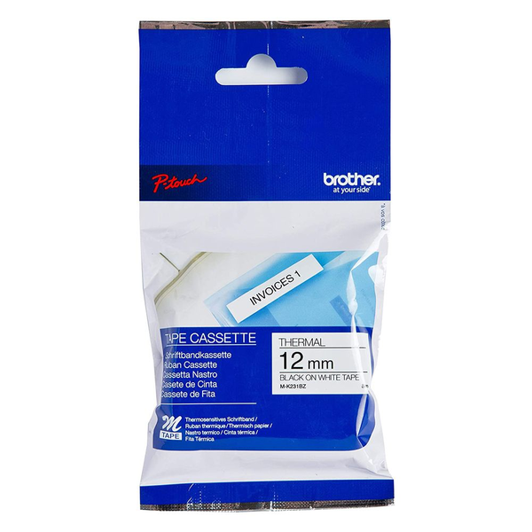Brother Labelling Tape - 12mm, Black/White, Blister páska pro tvorbu štítků M