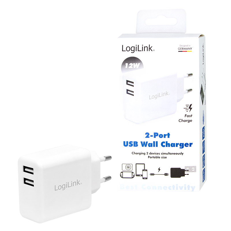 Logilink USB hálózati adapter, 2x USB-Port, 12W, fehér (PA0210W) (PA0210W)
