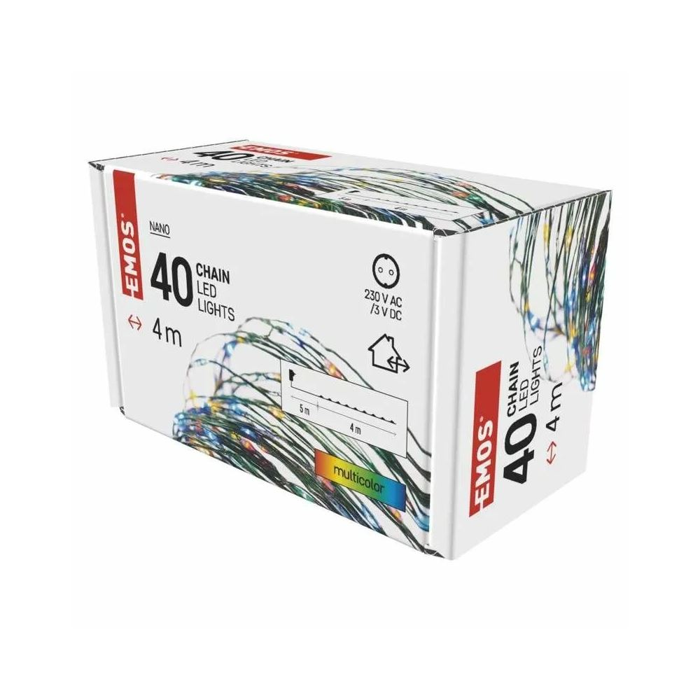 EMOS LED karácsonyi nano fényfüzér 4m IP44 időzítős zöld kábel többszínű (D3AM01) (D3AM01)