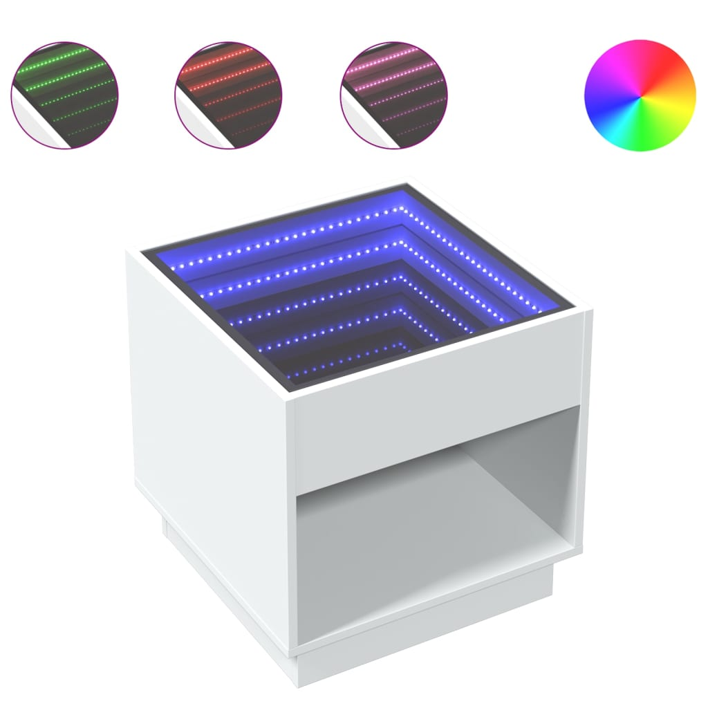 fehér végtelen hatású LED-es éjjeliszekrény 50 x 50x 50 cm (3284084)