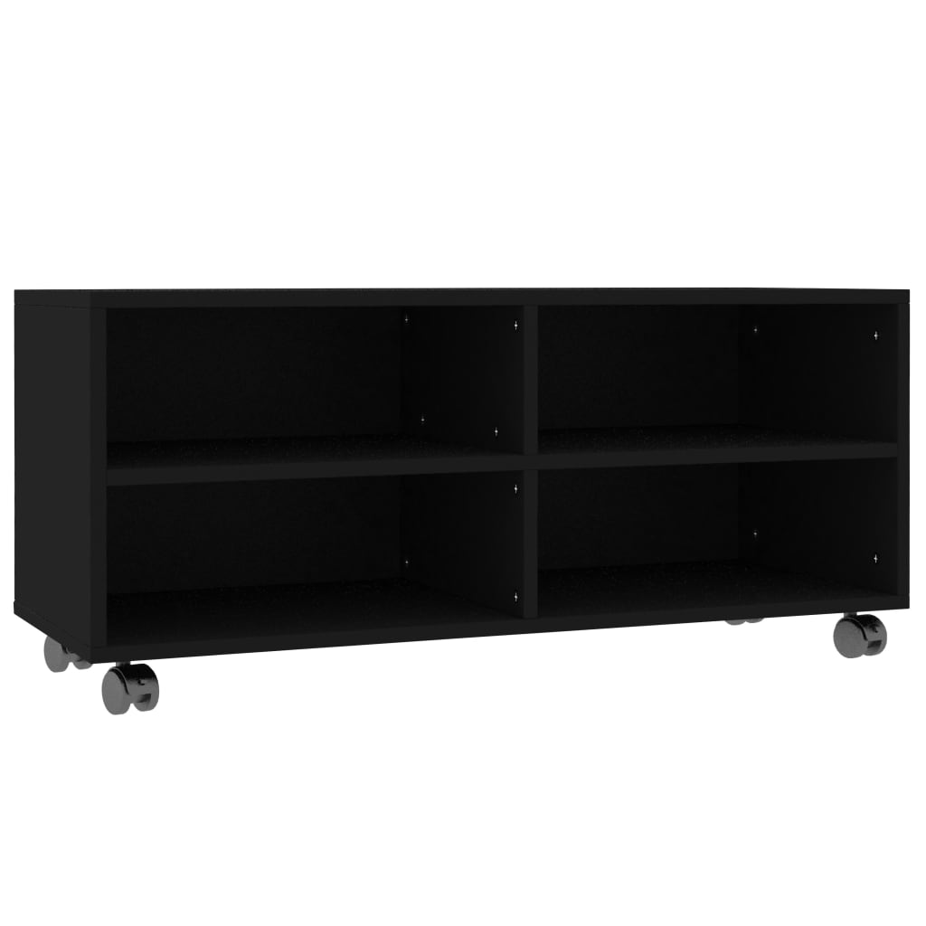 fekete forgácslap TV-szekrény görgőkkel 90 x 35 x 35 cm (800181)