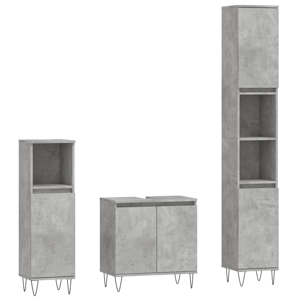 3 részes betonszürke szerelt fa fürdőszobaszekrény-szett (3187793)