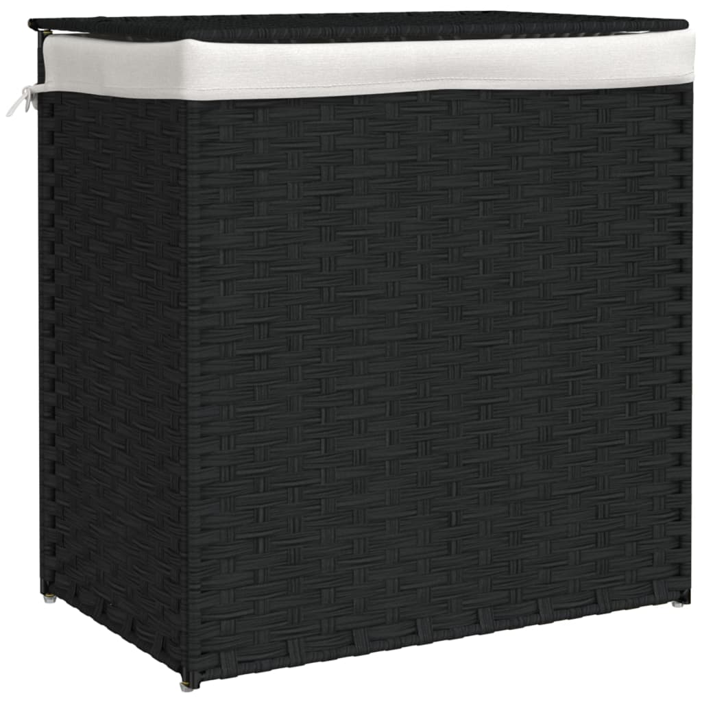 fekete polyrattan szennyeskosár 2 rekesszel 53x33x57 cm (372037)