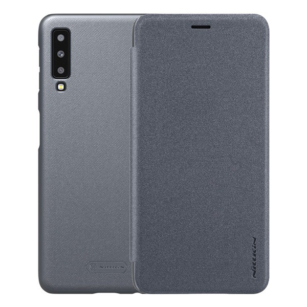NILLKIN SPARKLE műanyag telefonvédő (mikroszálas bőr hatású FLIP, oldalra nyíló) FEKETE [Samsung Galaxy A7 (2018) SM-A750F] (5996457844647)