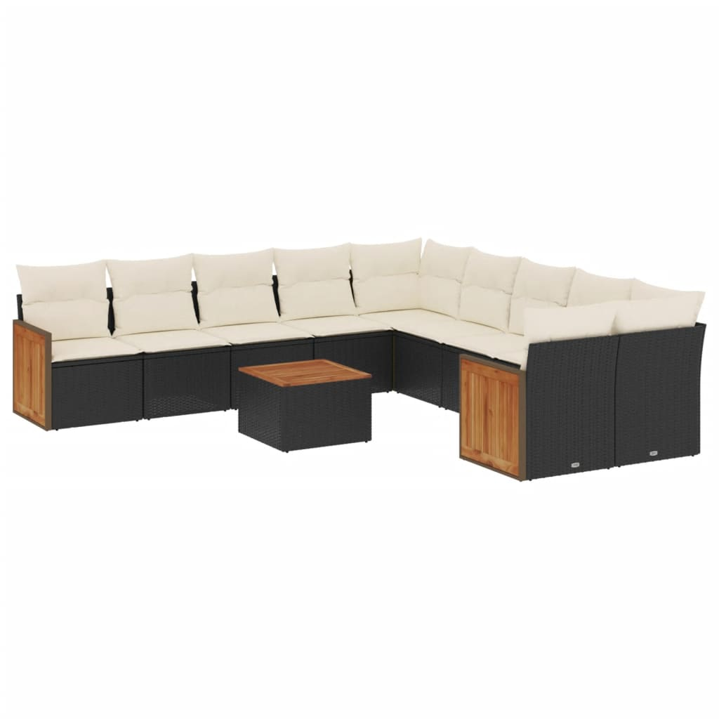 11 részes fekete polyrattan kerti ülőgarnitúra párnákkal (3260439)