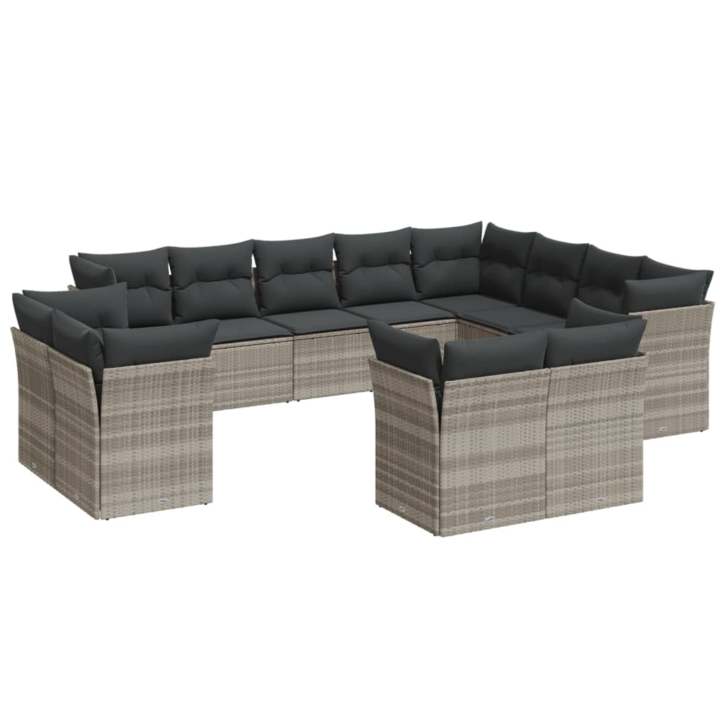 12 részes világosszürke polyrattan kerti ülőgarnitúra párnával (3250371)