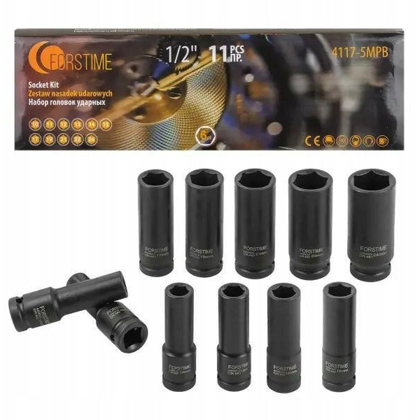 Zestaw nasadek udarowych głębokich 1/2" 11el. (6-kątnych) (10-24mm)
