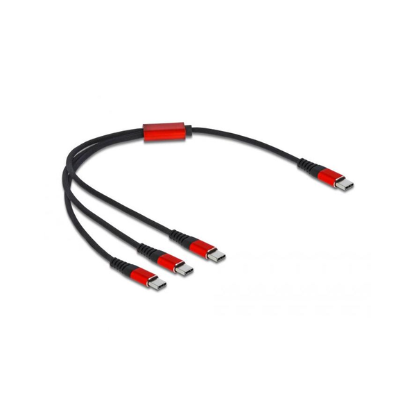 DeLOCK USB-C - 3xUSB-C kábel 0.3m - Fekete/Piros