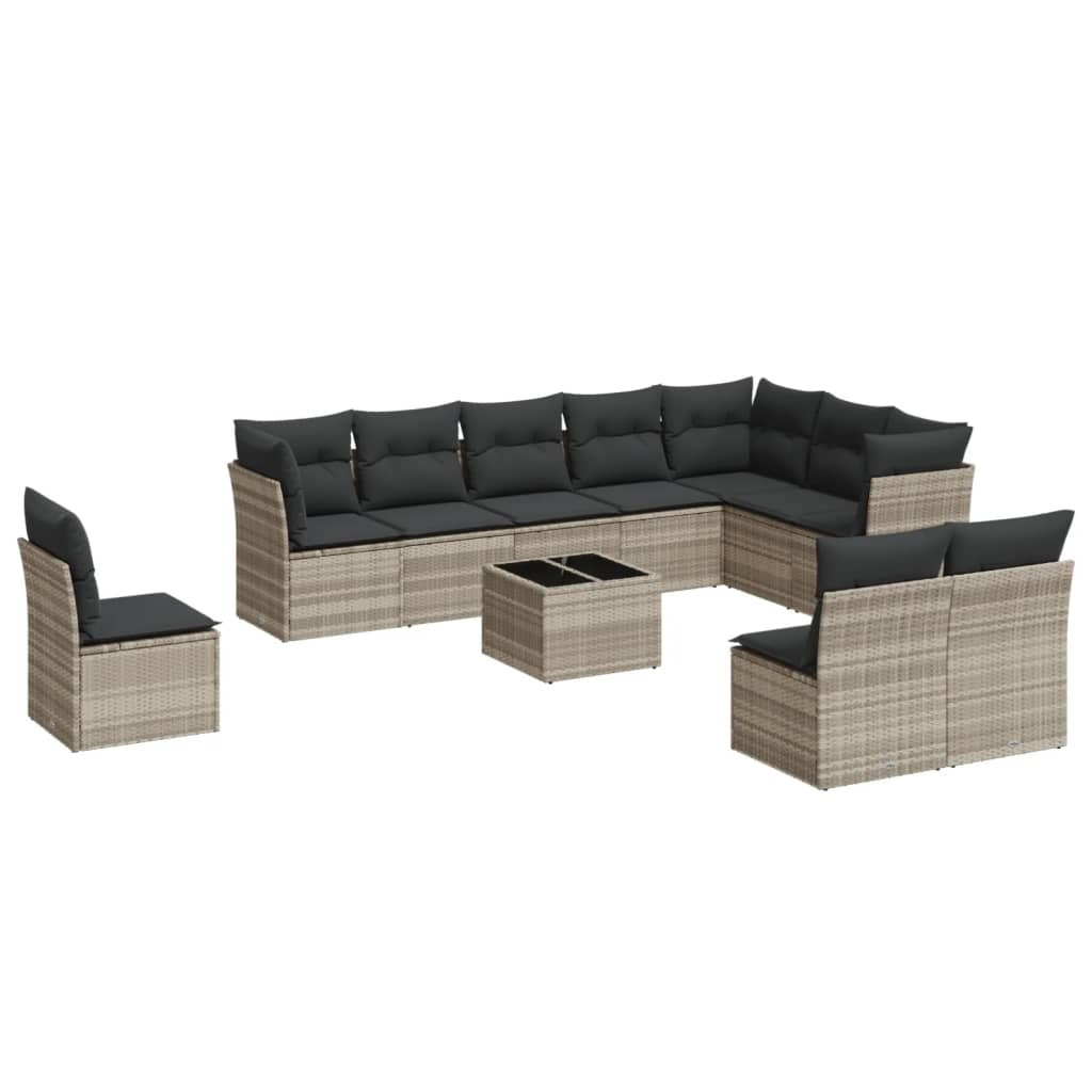 11 részes világosszürke polyrattan kerti ülőgarnitúra párnákkal (3217812)