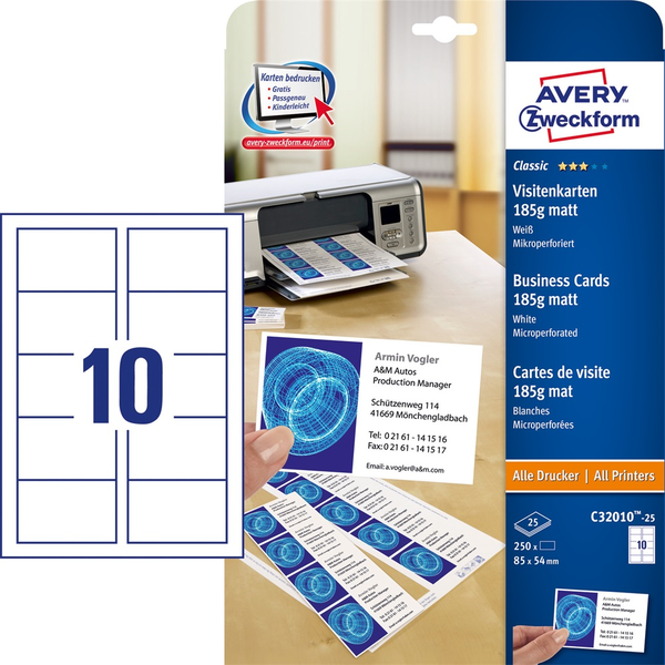 Vizitkový papír A4 Avery-Zweckform 150 g/m2, 25 listů