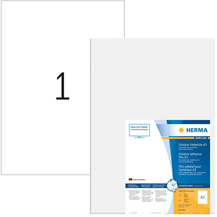 HERMA Etik. A3 Outdoor Klebefolie weiß 297x420 mm 10 St (9542) (9542)