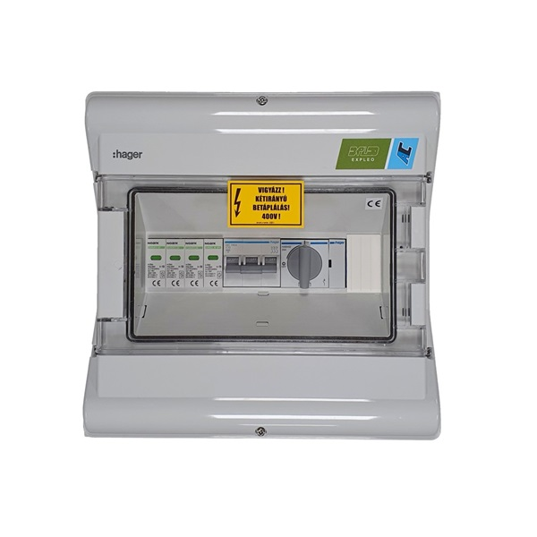 Hager ExPL-AC 3 fázisú T2 osztályú 16A Kismegszakítós zárlatvédelmi doboz (EXPL-AC-3F-K20-M16-T2-ÁSZ)