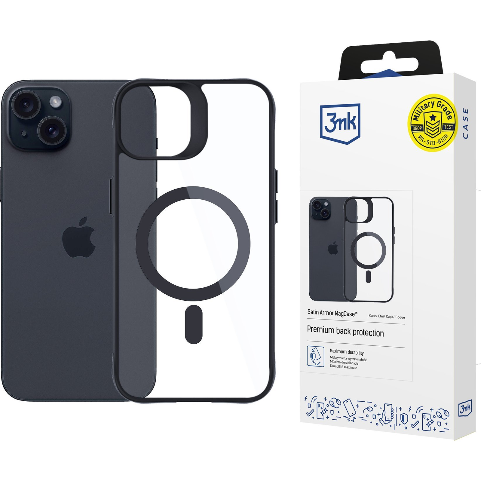 3mk Satin Armor MagCase átlátszó, TPU és PC anyagú telefontok Apple iPhone 15 Plus (5903108563826)