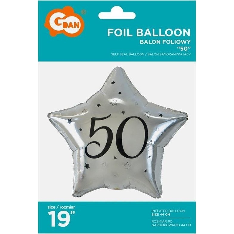 Happy Birthday Silver, Ezüst Csillag 50 Fólia Lufi 44 cm (516085)