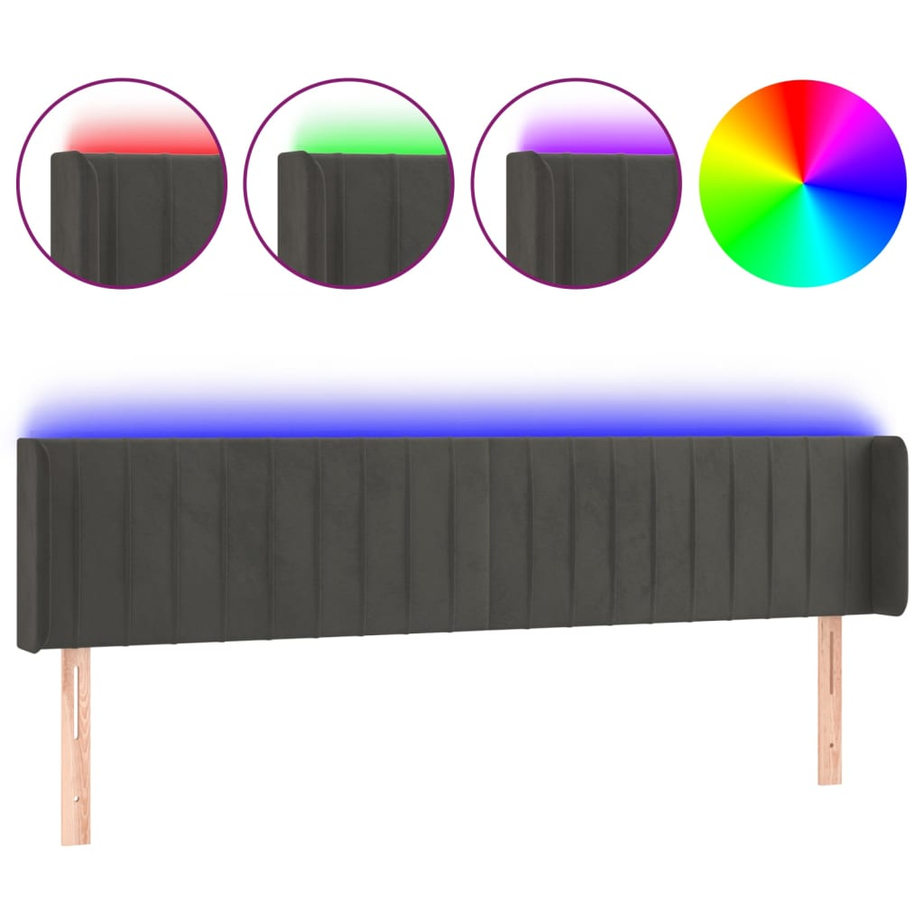 sötétszürke bársony LED-es fejtámla 183 x 16 x 78/88 cm (3123535)