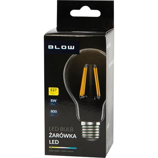 Blow 87-409# Żarówka led  e27 8w a60 230v b.cie glass