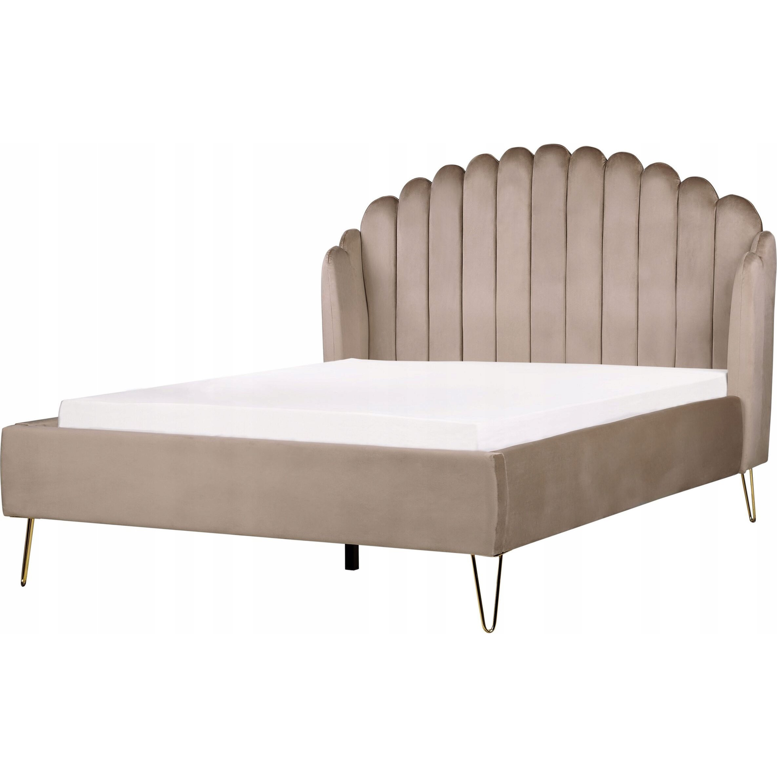 Cama Con Somier De Terciopelo Gris Pardo 140 X 200 Cm Cabecero Ambillou