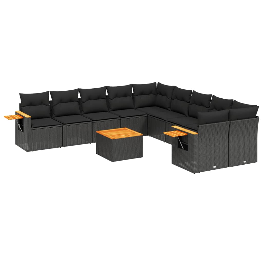11 részes fekete polyrattan kerti ülőgarnitúra párnákkal (3259598)