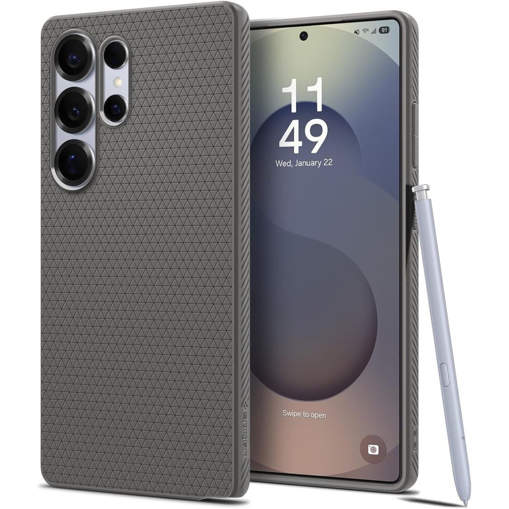 Samsung Galaxy S25 Ultra SM-S938, Szilikon tok, Spigen Liquid Air, háromszög minta, szürke (RS166123)