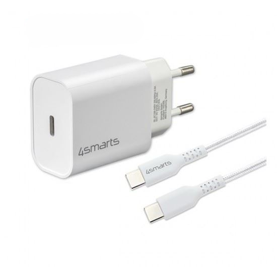 4smarts hálózati gyorstöltő adapter, 20W, QC 3.0 + 1.5m Type-C/Type-C kábel, fehér (4S465575 + 4S465585) (4S465575 + 4S465585)