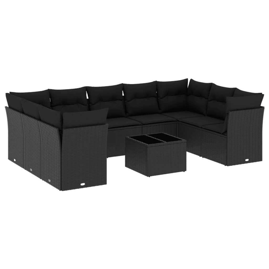 10 részes fekete polyrattan kerti ülőgarnitúra párnákkal (3218135)