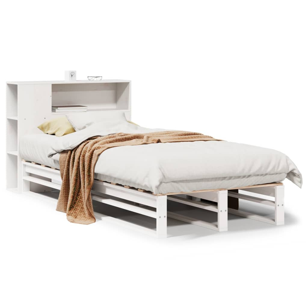 fehér tömör fa könyvespolcos ágy matrac nélkül 100 x 200 cm (3323903)