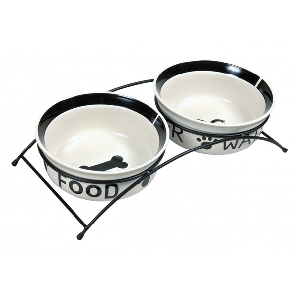 Комплект купички Trixie със стойка, Керамични, 2x0.6л, ø15 см