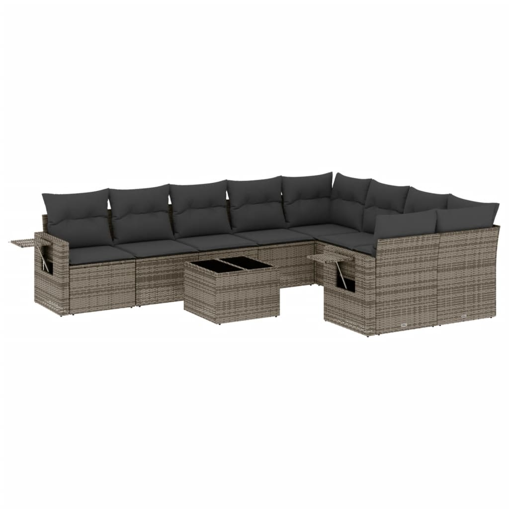 10 részes szürke polyrattan kerti ülőgarnitúra párnákkal (3252987)