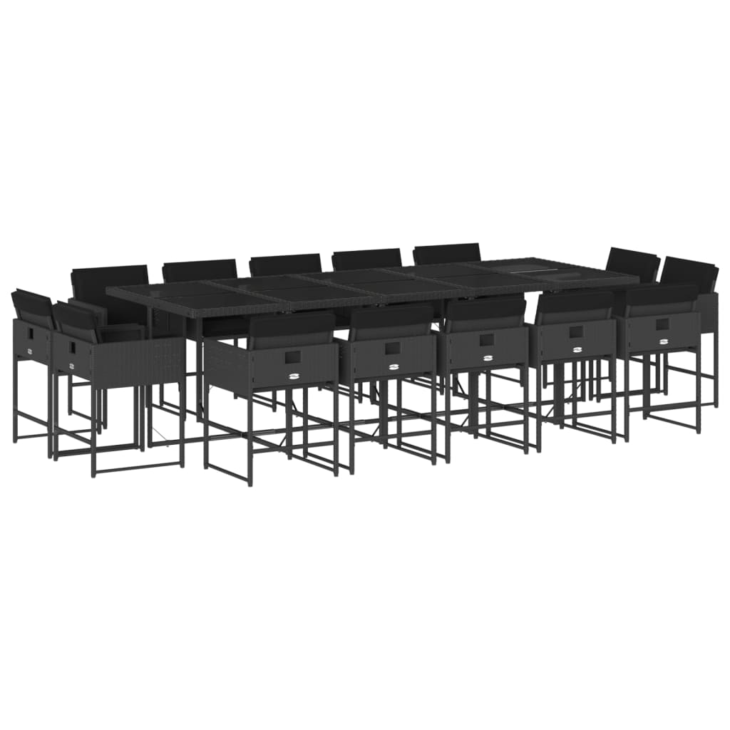 15 részes fekete polyrattan kerti étkezőgarnitúra párnákkal (3278178)