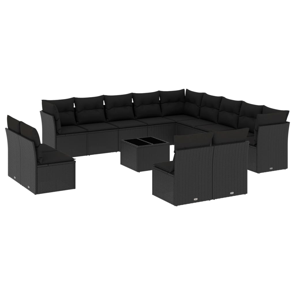 14 részes fekete polyrattan kerti ülőgarnitúra párnákkal (3250334)