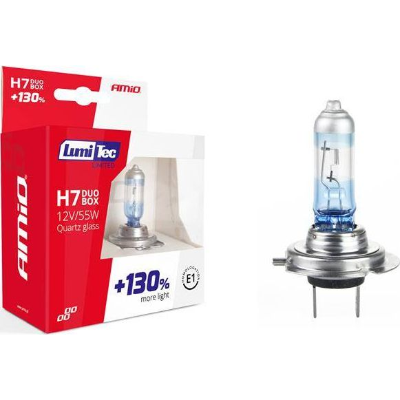  AMiO Zestaw żarówek halogenowych H7 12V 55W LumiTec LIMITED +130% DUO BOX